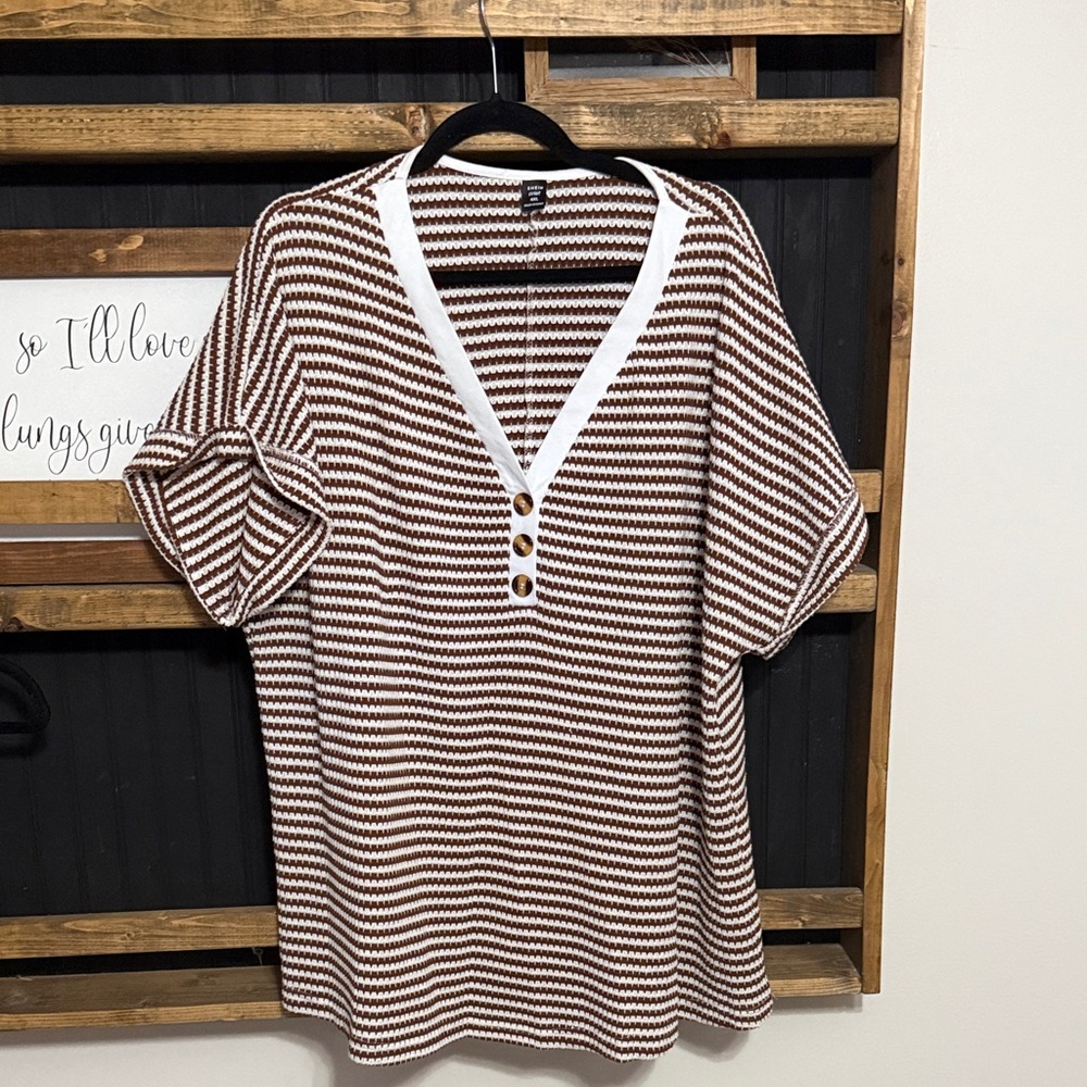SHEIN Brown and White Striped Blouse